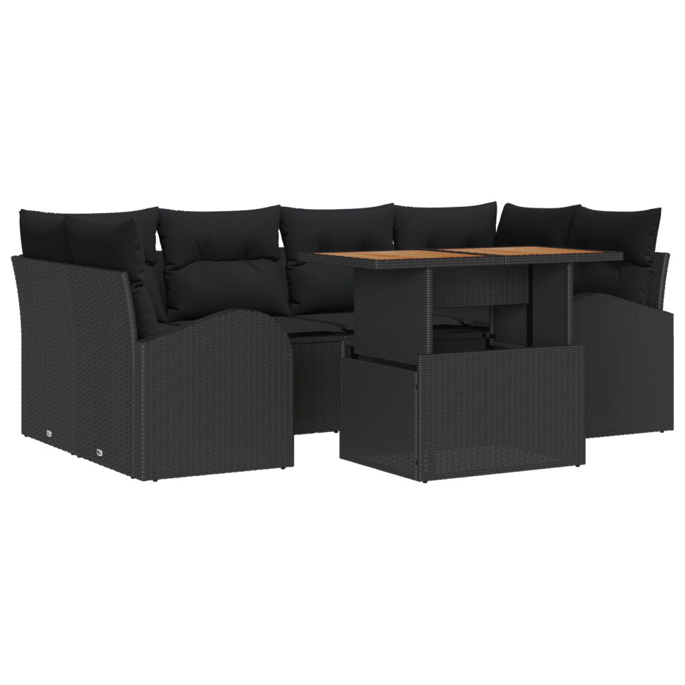 Produktbild för Trädgårdsoffset med lagring 7 pcs Svart Poly rattan