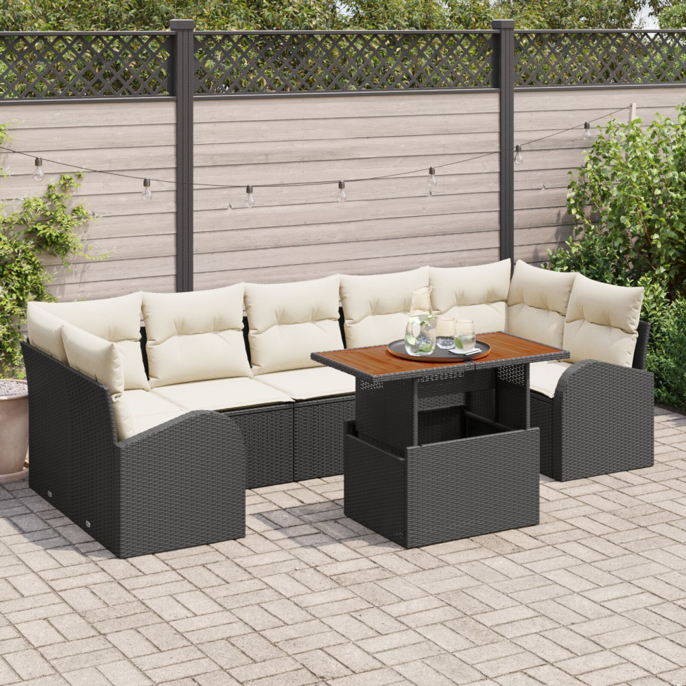 Produktbild för Trädgårdsoffset med lagring 8 pcs Svart Poly rattan
