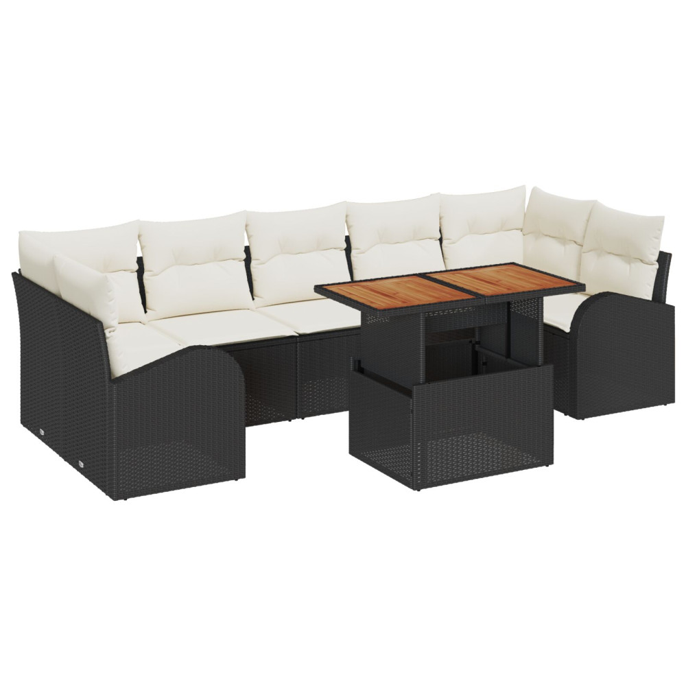 Produktbild för Trädgårdsoffset med lagring 8 pcs Svart Poly rattan