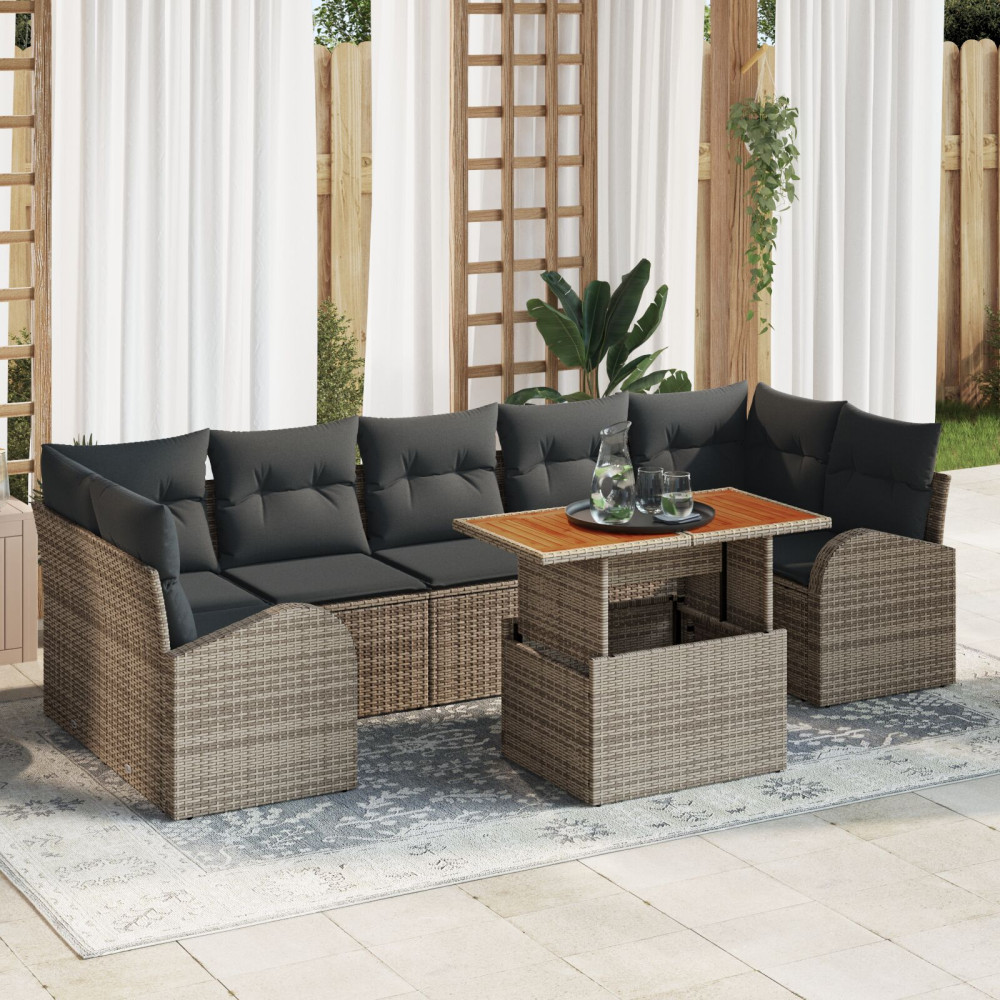 Produktbild för Trädgårdsoffset med lagring 8 pcs Grå Poly rattan
