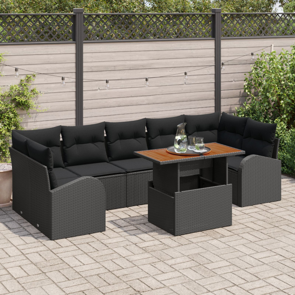 Produktbild för Trädgårdsoffset med lagring 8 pcs Svart Poly rattan