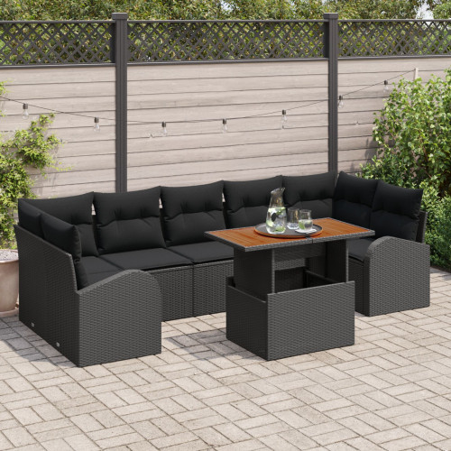 vidaXL Trädgårdsoffset med lagring 8 pcs Svart Poly rattan