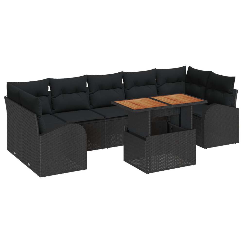 Produktbild för Trädgårdsoffset med lagring 8 pcs Svart Poly rattan