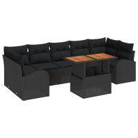 Produktbild för Trädgårdsoffset med lagring 8 pcs Svart Poly rattan
