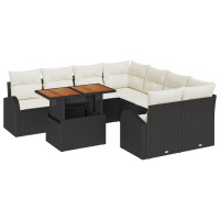 Produktbild för Trädgårdsoffset med lagring 9 pcs Svart Poly rattan