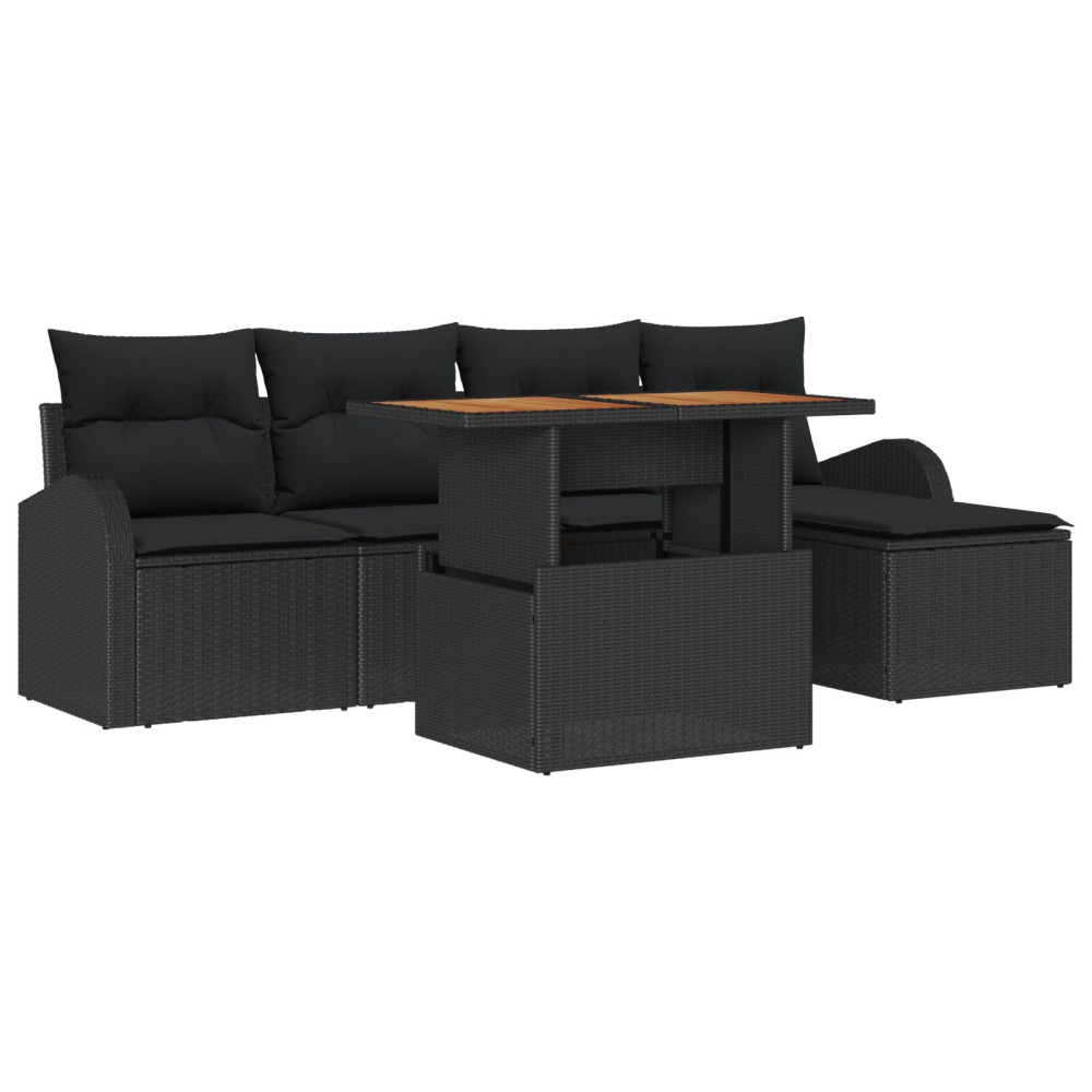 Produktbild för Trädgårdsoffset med lagring 6 pcs Svart Poly rattan