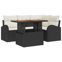 Produktbild för Trädgårdsoffset med lagring 5 pcs Svart Poly rattan