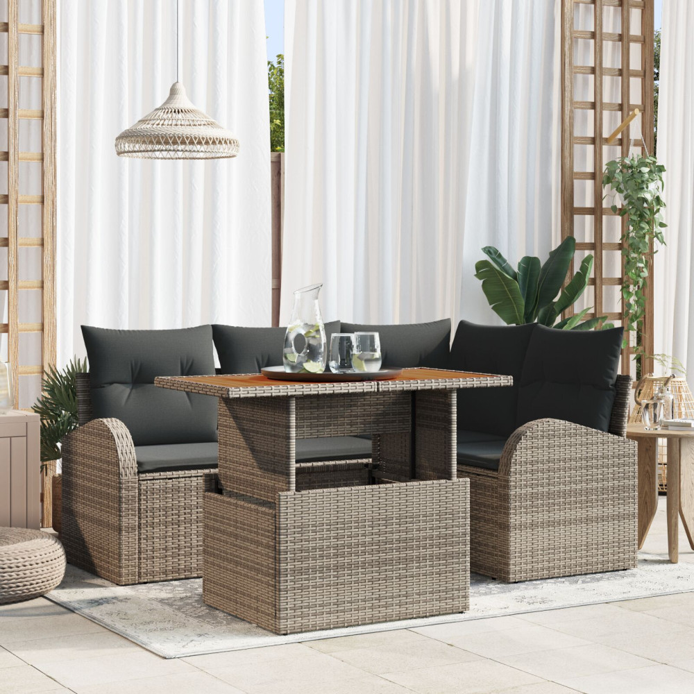 Produktbild för Trädgårdsoffset med lagring 5 pcs Grå Poly rattan