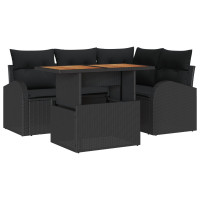 Produktbild för Trädgårdsoffset med lagring 5 pcs Svart Poly rattan