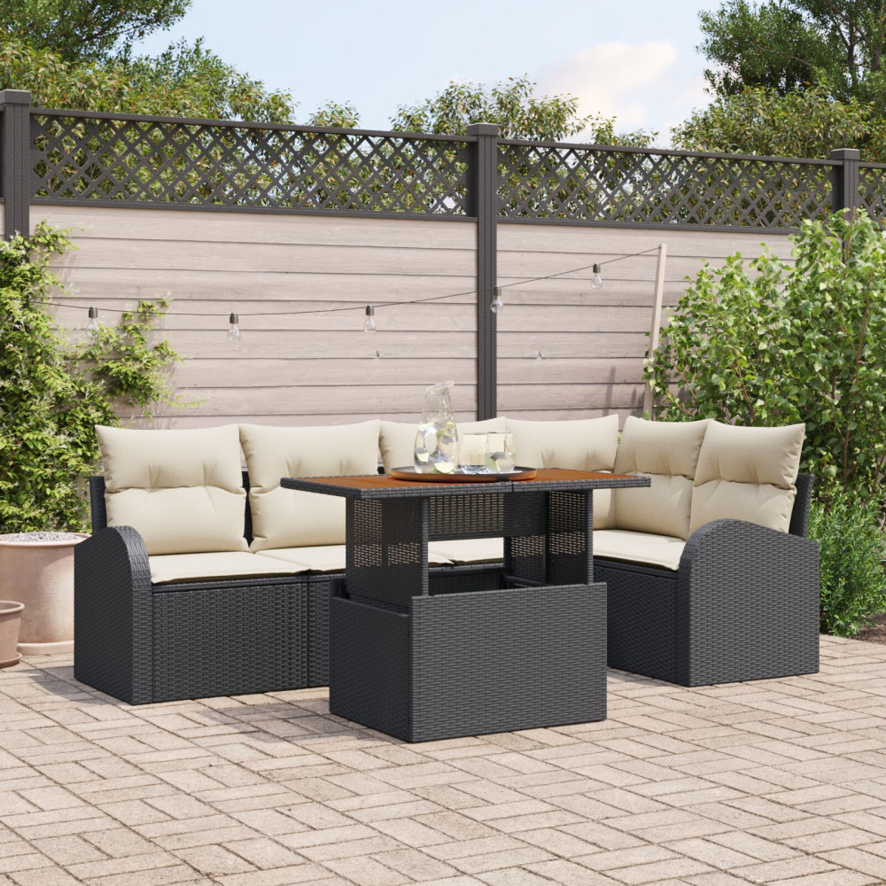 Produktbild för Trädgårdsoffset med lagring 6 pcs Svart Poly rattan