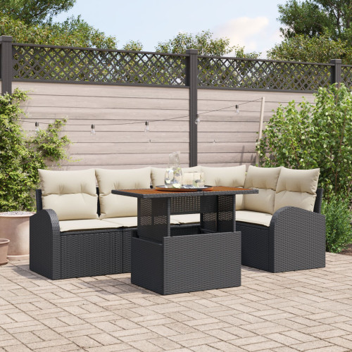 vidaXL Trädgårdsoffset med lagring 6 pcs Svart Poly rattan