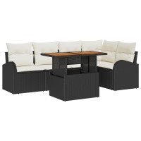 Produktbild för Trädgårdsoffset med lagring 6 pcs Svart Poly rattan