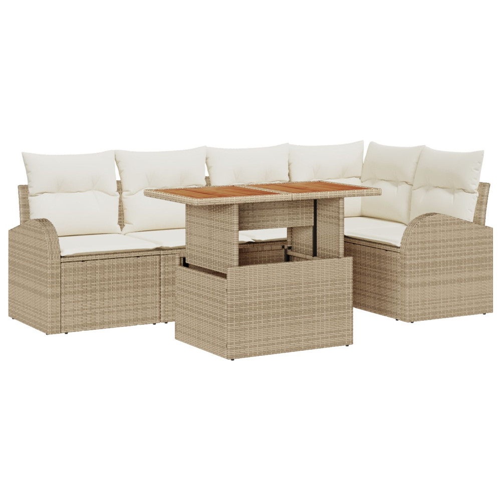 Produktbild för Trädgårdsoffset med lagring 6 pcs Beige Poly rattan