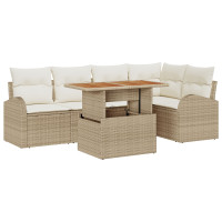 Produktbild för Trädgårdsoffset med lagring 6 pcs Beige Poly rattan