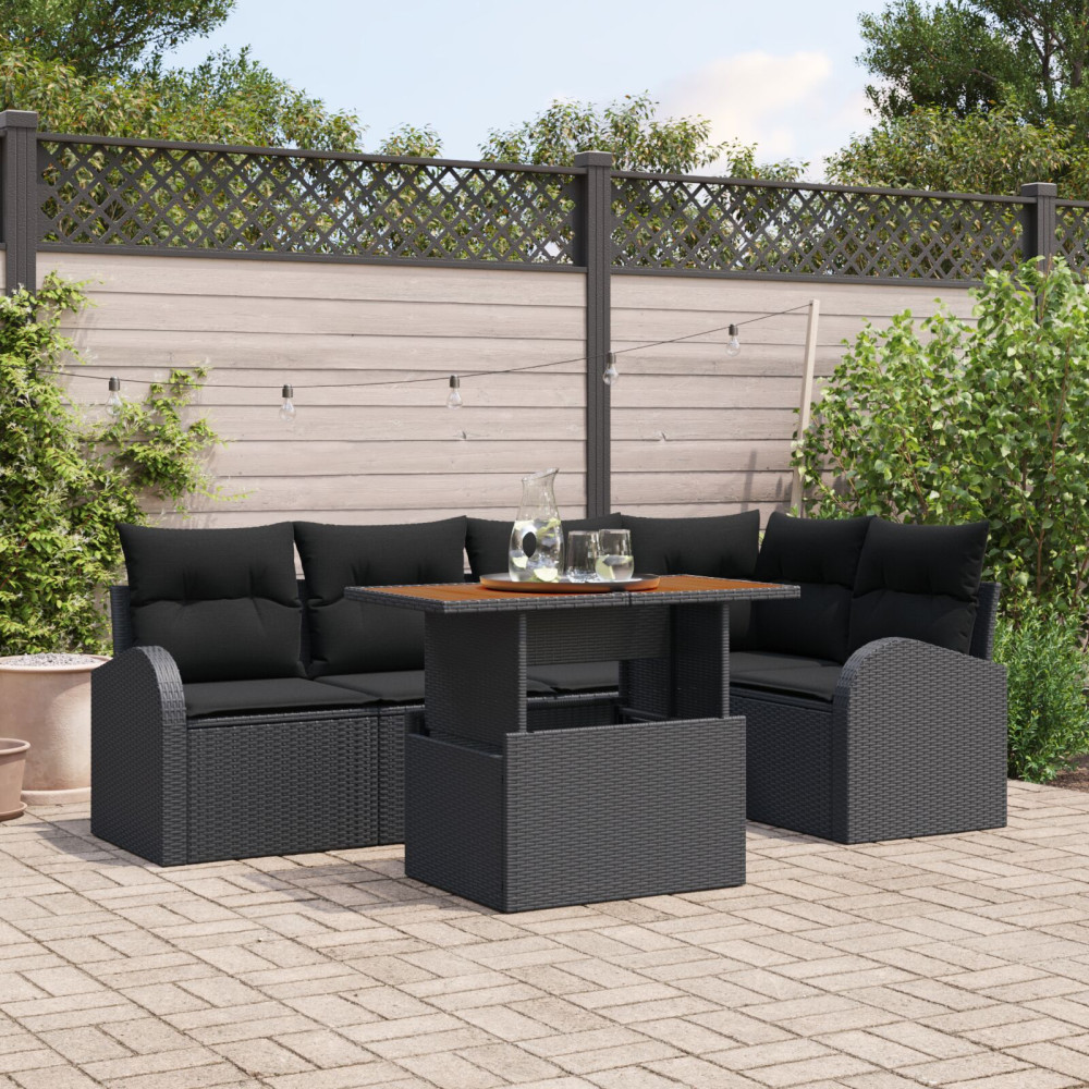 Produktbild för Trädgårdsoffset med lagring 6 pcs Svart Poly rattan