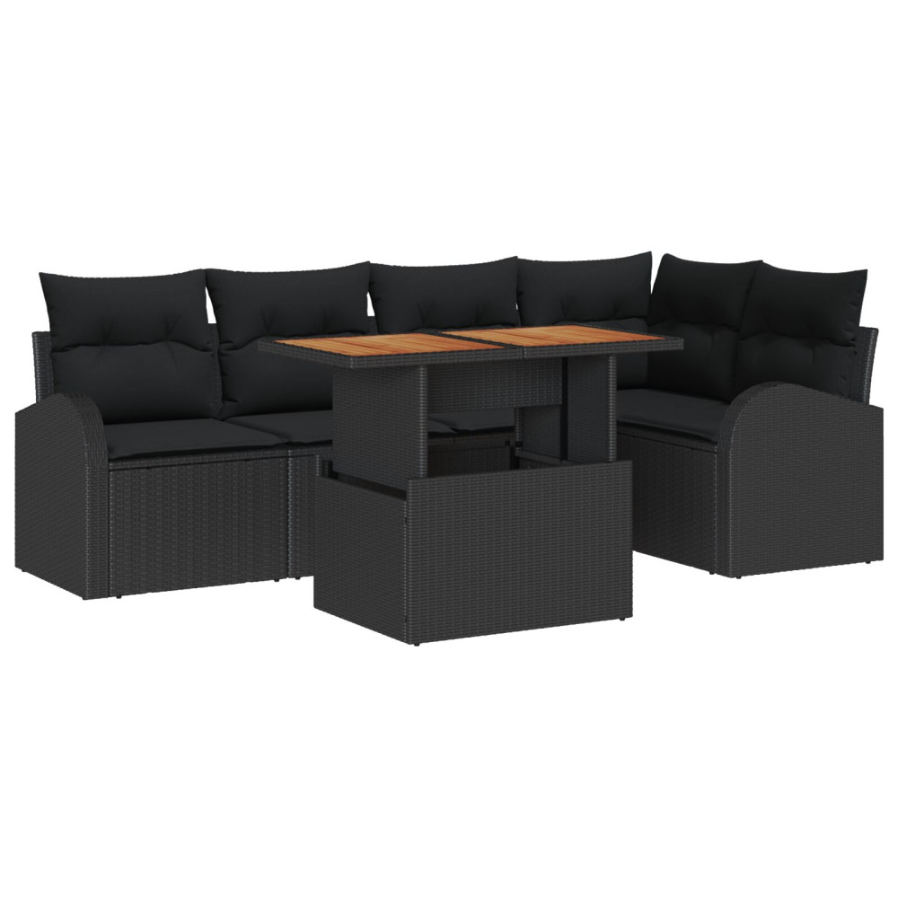 Produktbild för Trädgårdsoffset med lagring 6 pcs Svart Poly rattan