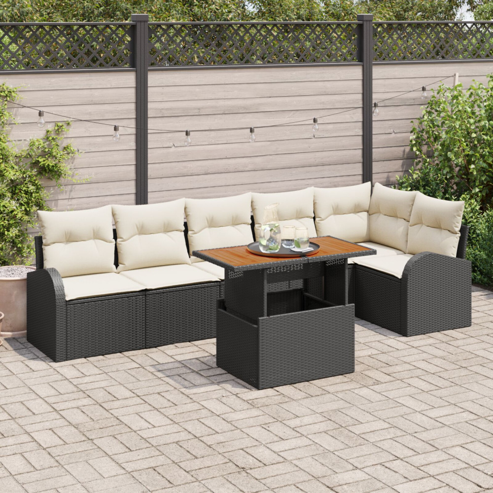Produktbild för Trädgårdsoffset med lagring 7 pcs Svart Poly rattan
