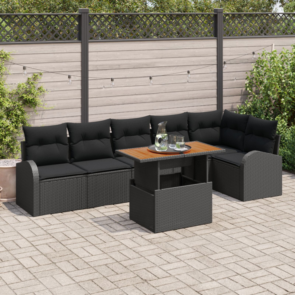 Produktbild för Trädgårdsoffset med lagring 7 pcs Svart Poly rattan