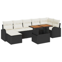Produktbild för Trädgårdsoffset med lagring 8 pcs Svart Poly rattan