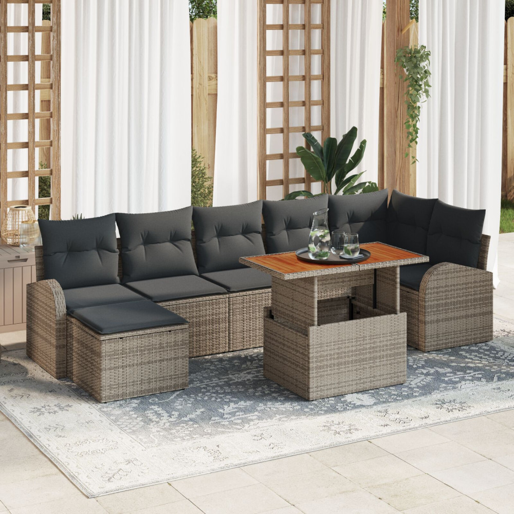 Produktbild för Trädgårdsoffset med lagring 8 pcs Grå Poly rattan