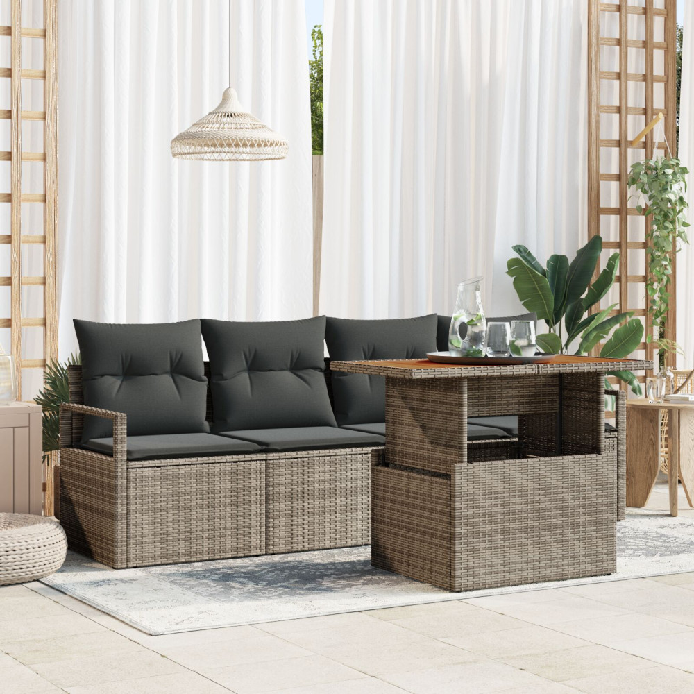 Produktbild för Trädgårdsoffset med lagring 5 pcs Grå Poly rattan