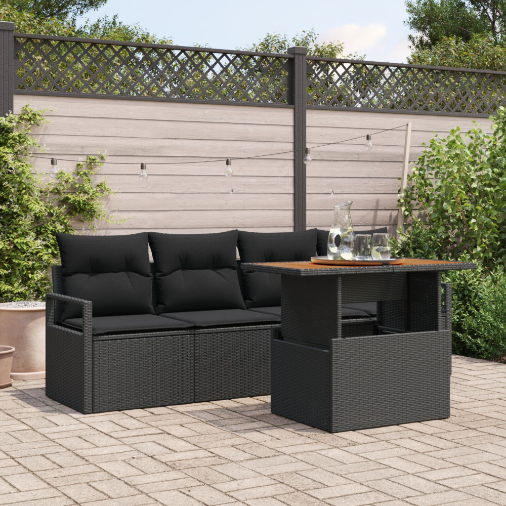 Produktbild för Trädgårdsoffset med lagring 5 pcs Svart Poly rattan