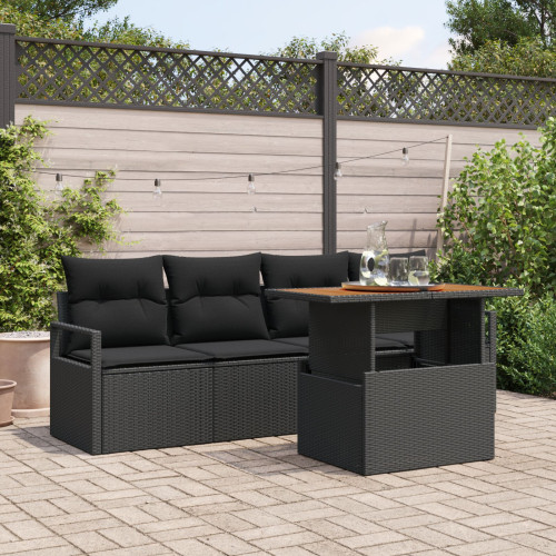 vidaXL Trädgårdsoffset med lagring 5 pcs Svart Poly rattan