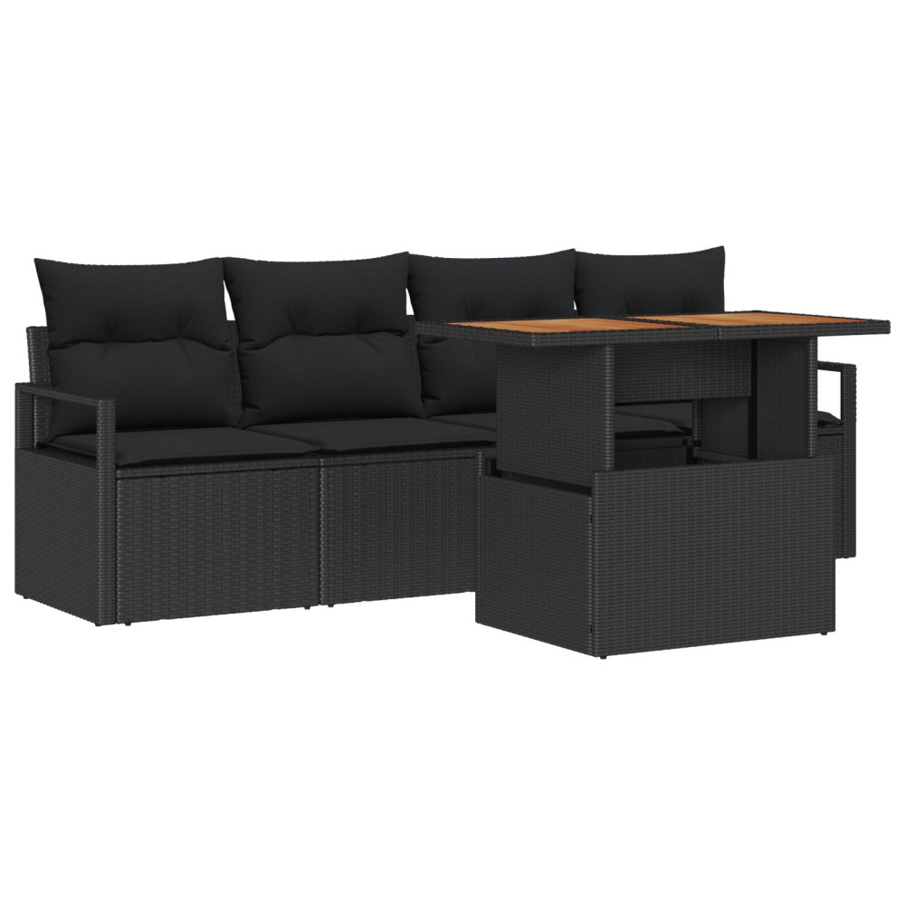 Produktbild för Trädgårdsoffset med lagring 5 pcs Svart Poly rattan