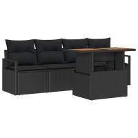 Produktbild för Trädgårdsoffset med lagring 5 pcs Svart Poly rattan