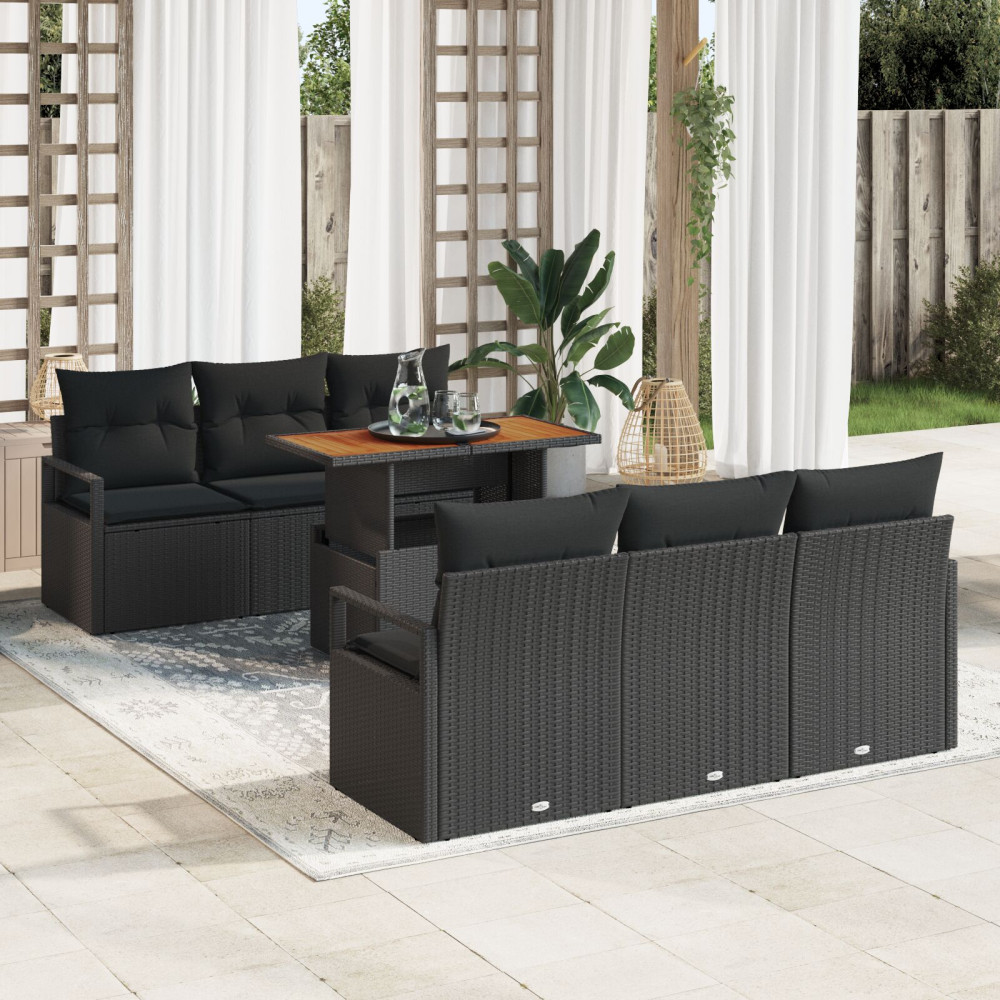 Produktbild för Trädgårdsoffset med lagring 7 pcs Svart Poly rattan