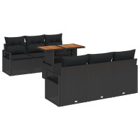 Produktbild för Trädgårdsoffset med lagring 7 pcs Svart Poly rattan