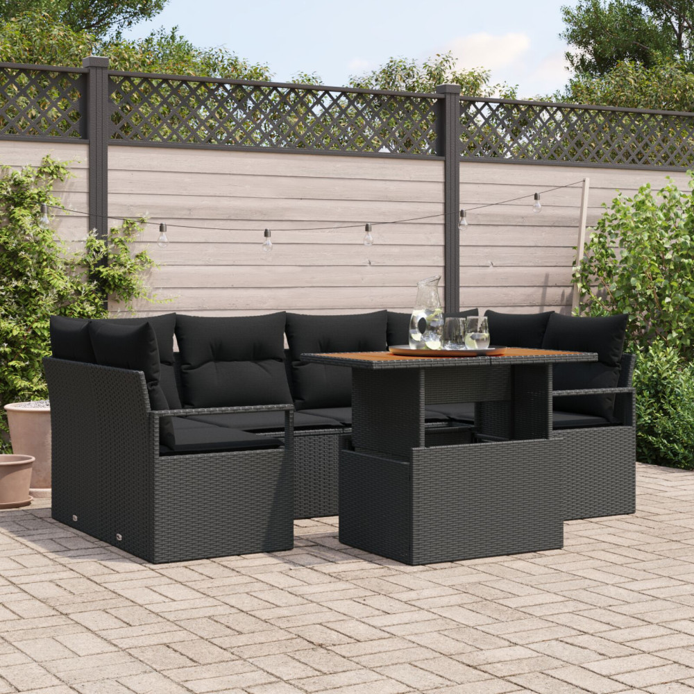 Produktbild för Trädgårdsoffset med lagring 7 pcs Svart Poly rattan