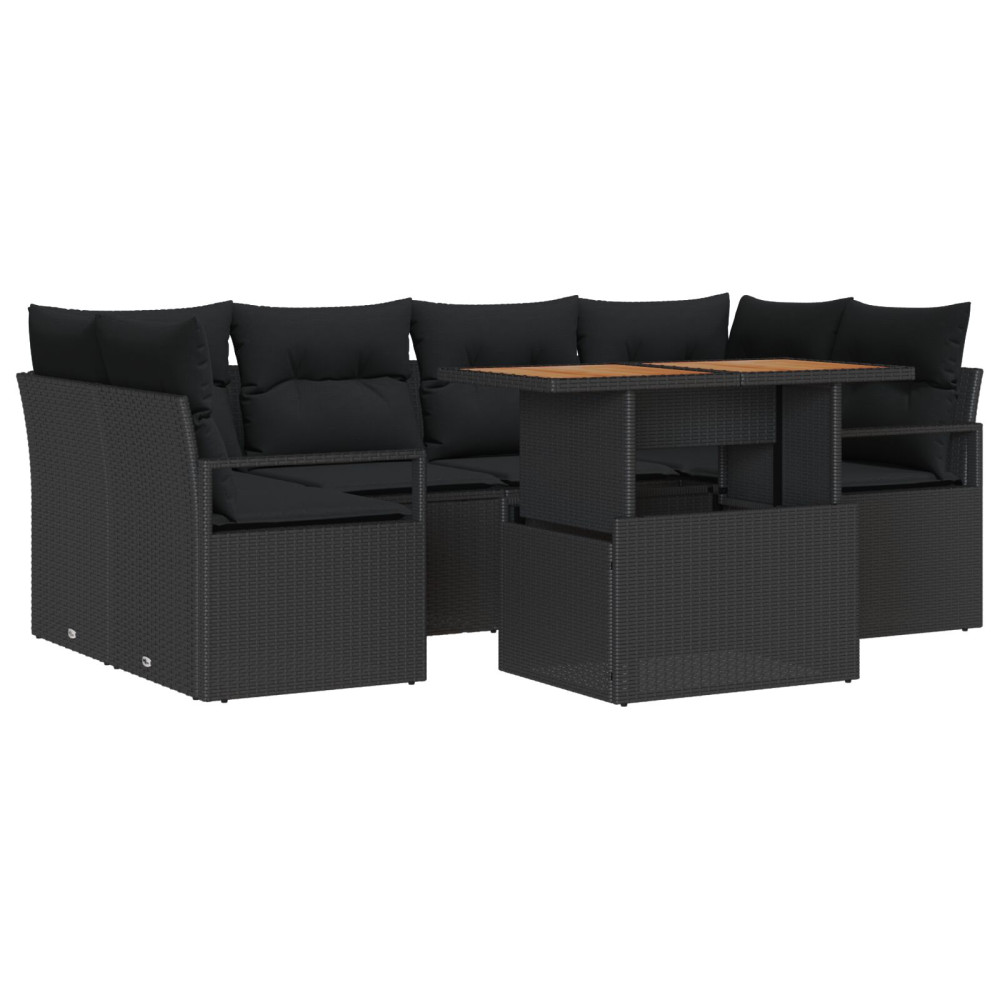 Produktbild för Trädgårdsoffset med lagring 7 pcs Svart Poly rattan