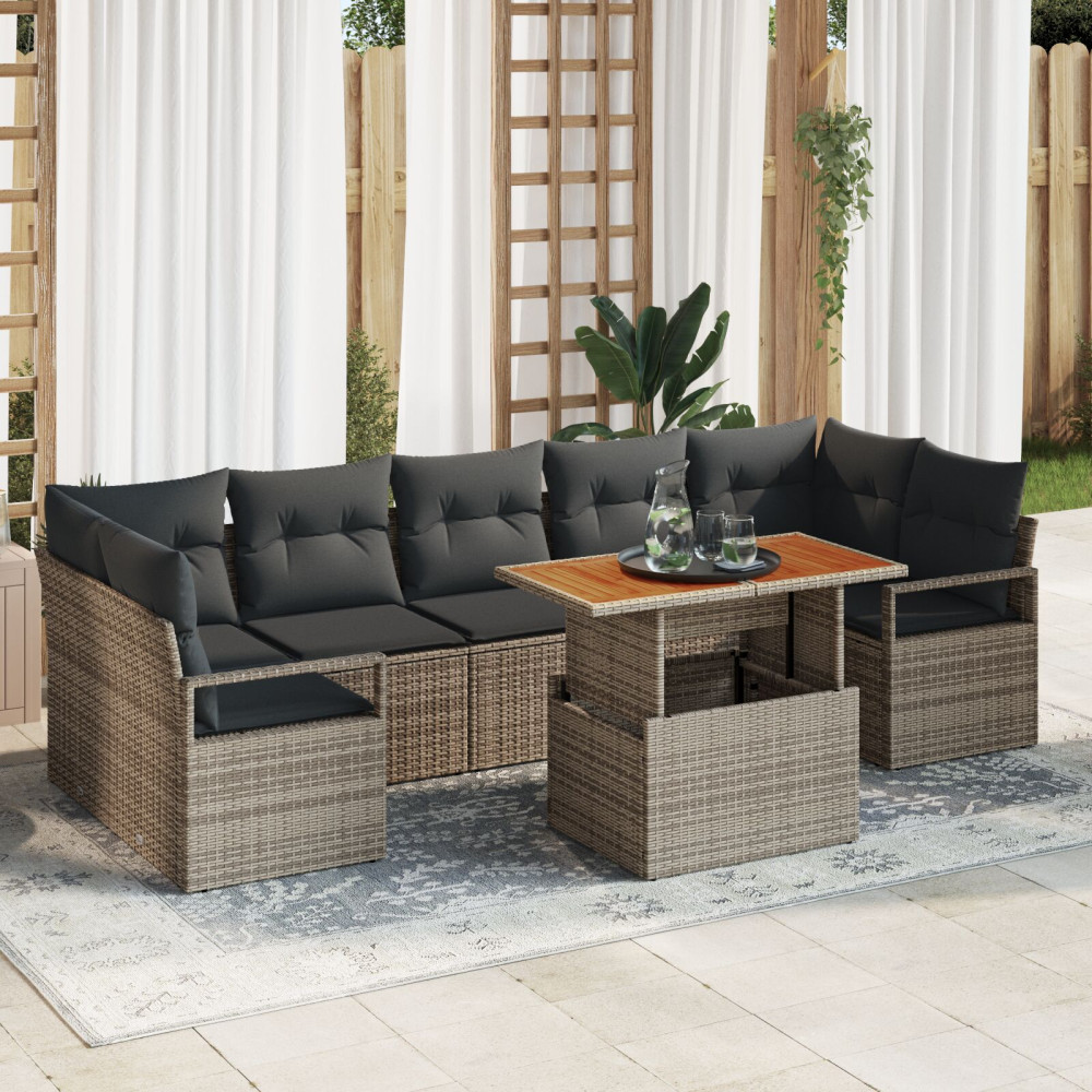 Produktbild för Trädgårdsoffset med lagring 8 pcs Grå Poly rattan