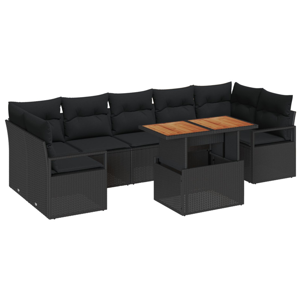 Produktbild för Trädgårdsoffset med lagring 8 pcs Svart Poly rattan