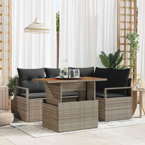 vidaXL Trädgårdsoffset med lagring 5 pcs Grå Poly rattan