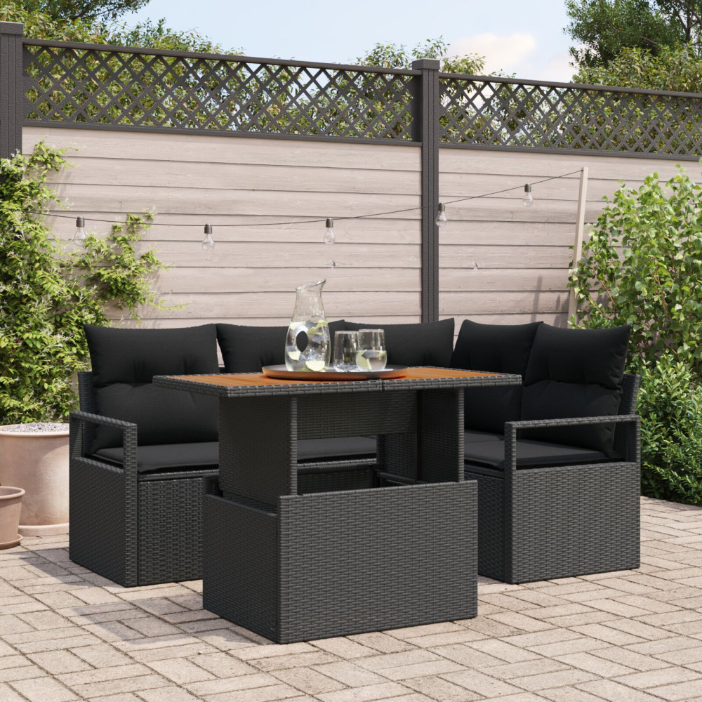 Produktbild för Trädgårdsoffset med lagring 5 pcs Svart Poly rattan
