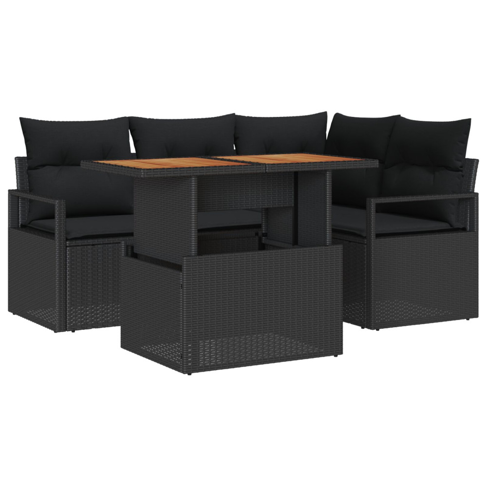 Produktbild för Trädgårdsoffset med lagring 5 pcs Svart Poly rattan