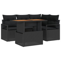 Produktbild för Trädgårdsoffset med lagring 5 pcs Svart Poly rattan