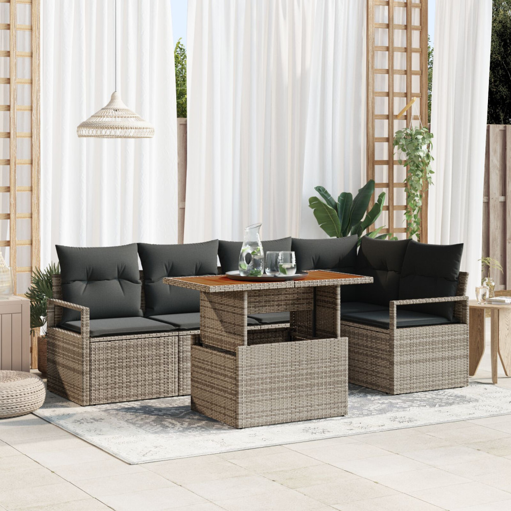 Produktbild för Trädgårdsoffset med lagring 6 pcs Grå Poly rattan