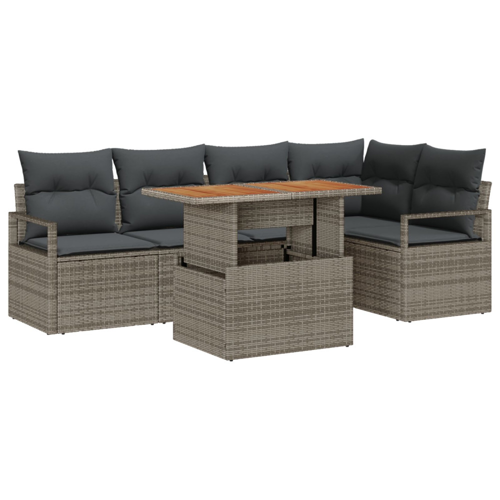 Produktbild för Trädgårdsoffset med lagring 6 pcs Grå Poly rattan