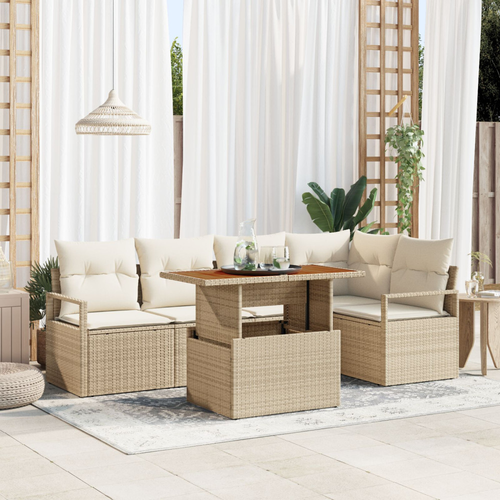 Produktbild för Trädgårdsoffset med lagring 6 pcs Beige Poly rattan