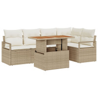 Produktbild för Trädgårdsoffset med lagring 6 pcs Beige Poly rattan