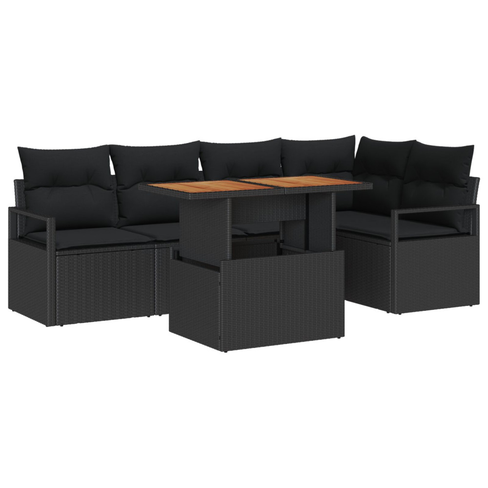 Produktbild för Trädgårdsoffset med lagring 6 pcs Svart Poly rattan