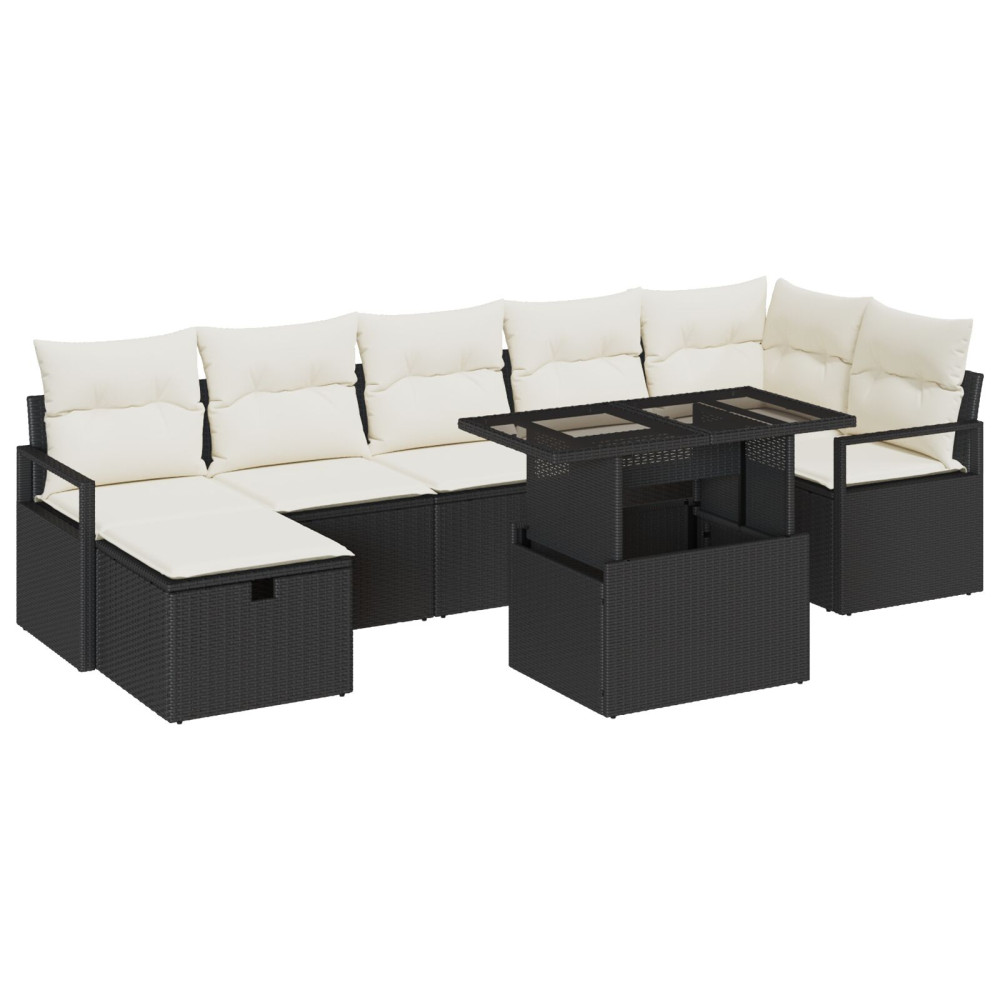 Produktbild för Trädgårdsoffset med kudde med lagring 8 pcs Svart Poly rattan