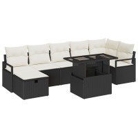 Produktbild för Trädgårdsoffset med kudde med lagring 8 pcs Svart Poly rattan
