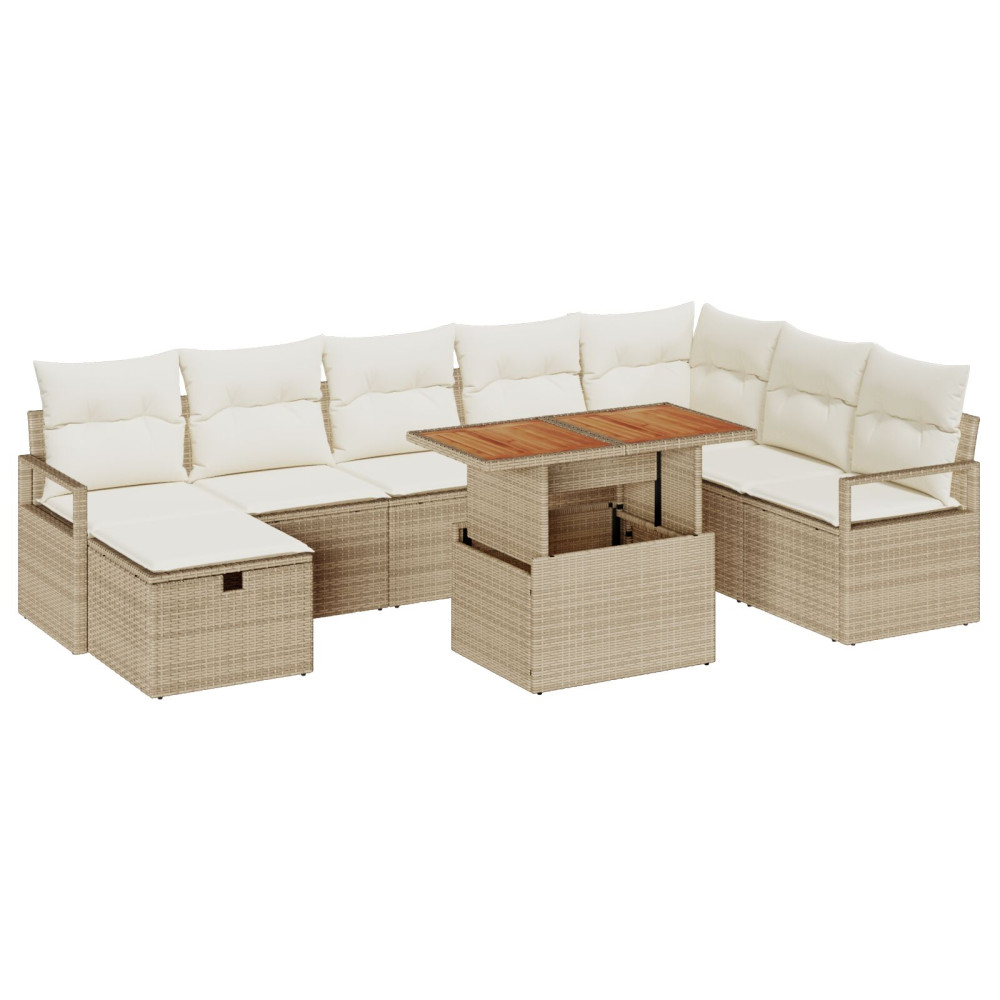 Produktbild för Trädgårdsoffset med kudde med lagring 9 pcs Beige konstrotting