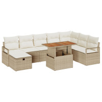 Produktbild för Trädgårdsoffset med kudde med lagring 9 pcs Beige konstrotting