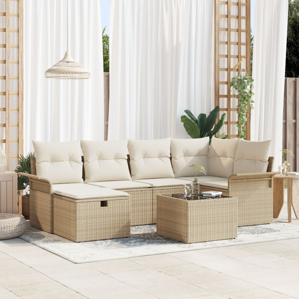Produktbild för Trädgårdsoffset med kudde med lagring 7 pcs Poly rattan