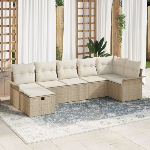 vidaXL Trädgårdsoffset med kudde med lagring 7 pcs Beige Poly rattan